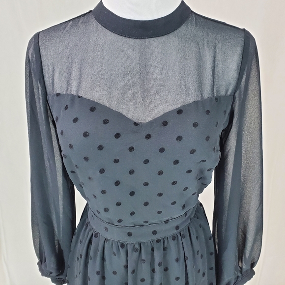ModCloth Black Sheer Polka Dot Wednesday Adams Whimsy Goth Sweetheart Dress XS - Picture 5 of 11
